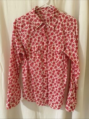 Red Floral Button-Front Women's Shirt